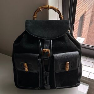 Gucci Black Backpack with Bamboo Accents